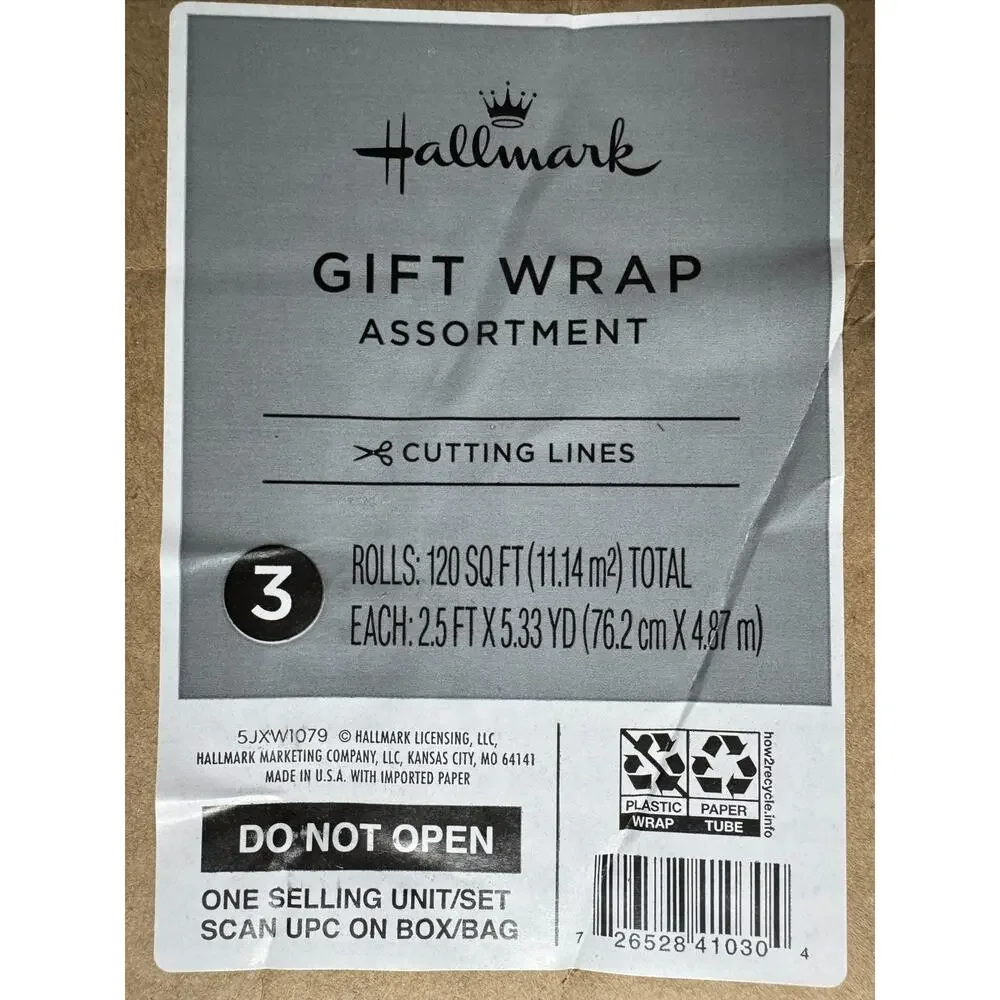Hallmark Vintage Christmas Wrapping Paper Cut Lines on Reverse (3 Rolls: 120 sq.